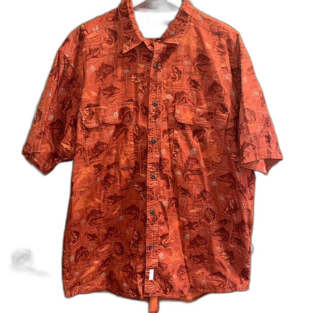 Cabela's Novelty Fish Print Performance Button Down Fishing Outdoors Casual XL R